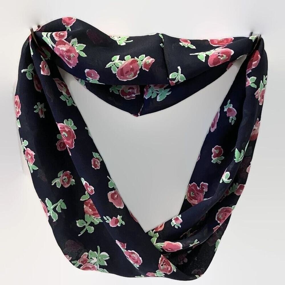 Infinity Scarf 30"x5" Chiffon Floral Spring Allover Print Dark Fairy Feminine
